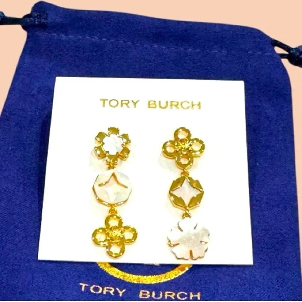Tory Burch Gold and White Floral Earrings